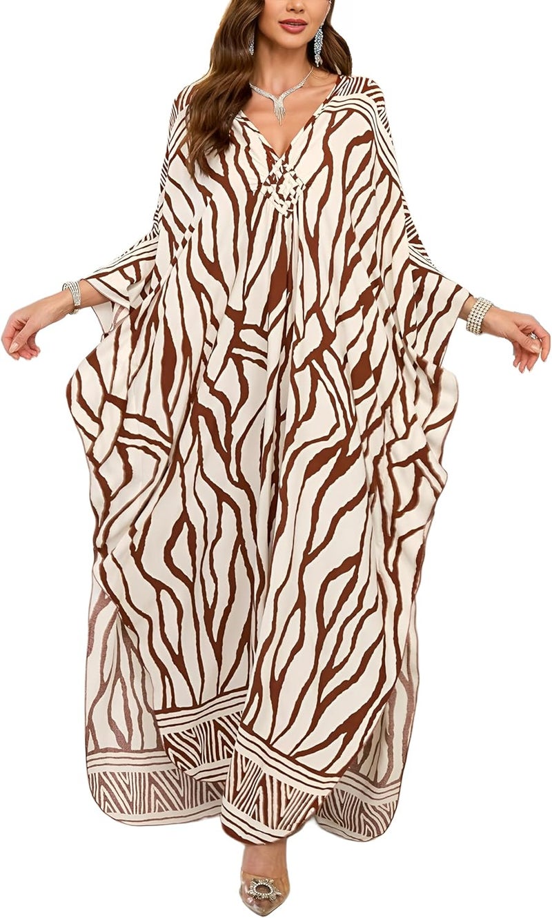 KEYLORTING Women’s Kaftan Beach Cover Up Dress Plus Size Summer Swimsuit Loungewear Maxi Dress - Image 1